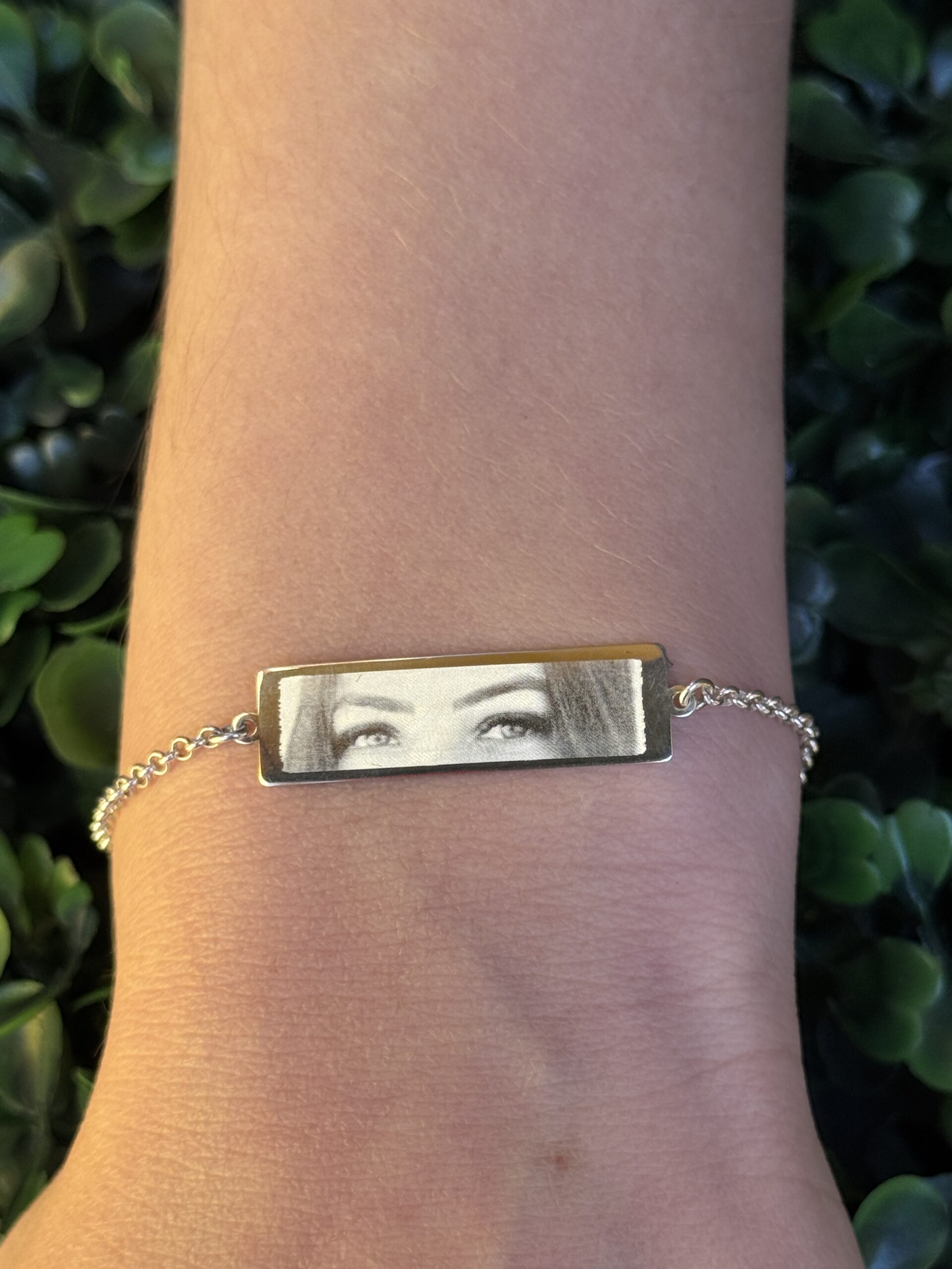 Pulseira prata foto gravação